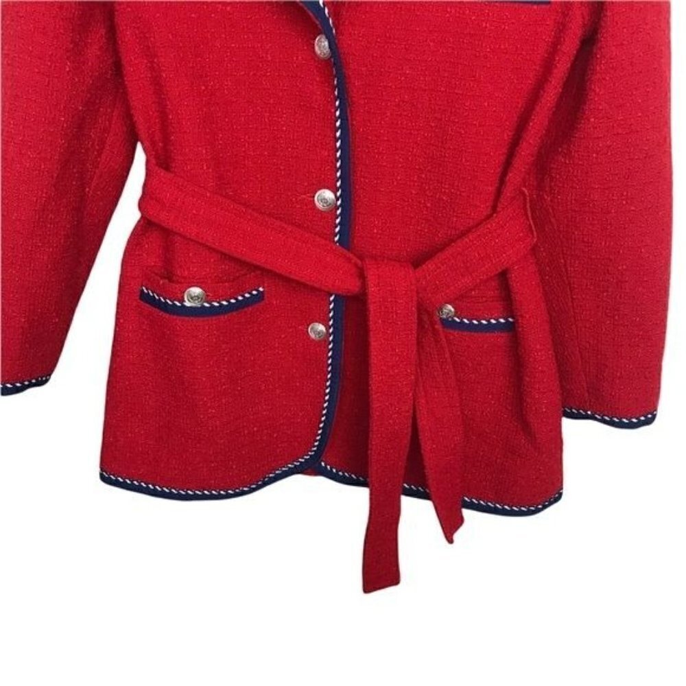 Claudie Pierlot Red Gamin Contrast Trim Tweed Coat Jacket Size 4 - Picture 7 of 15